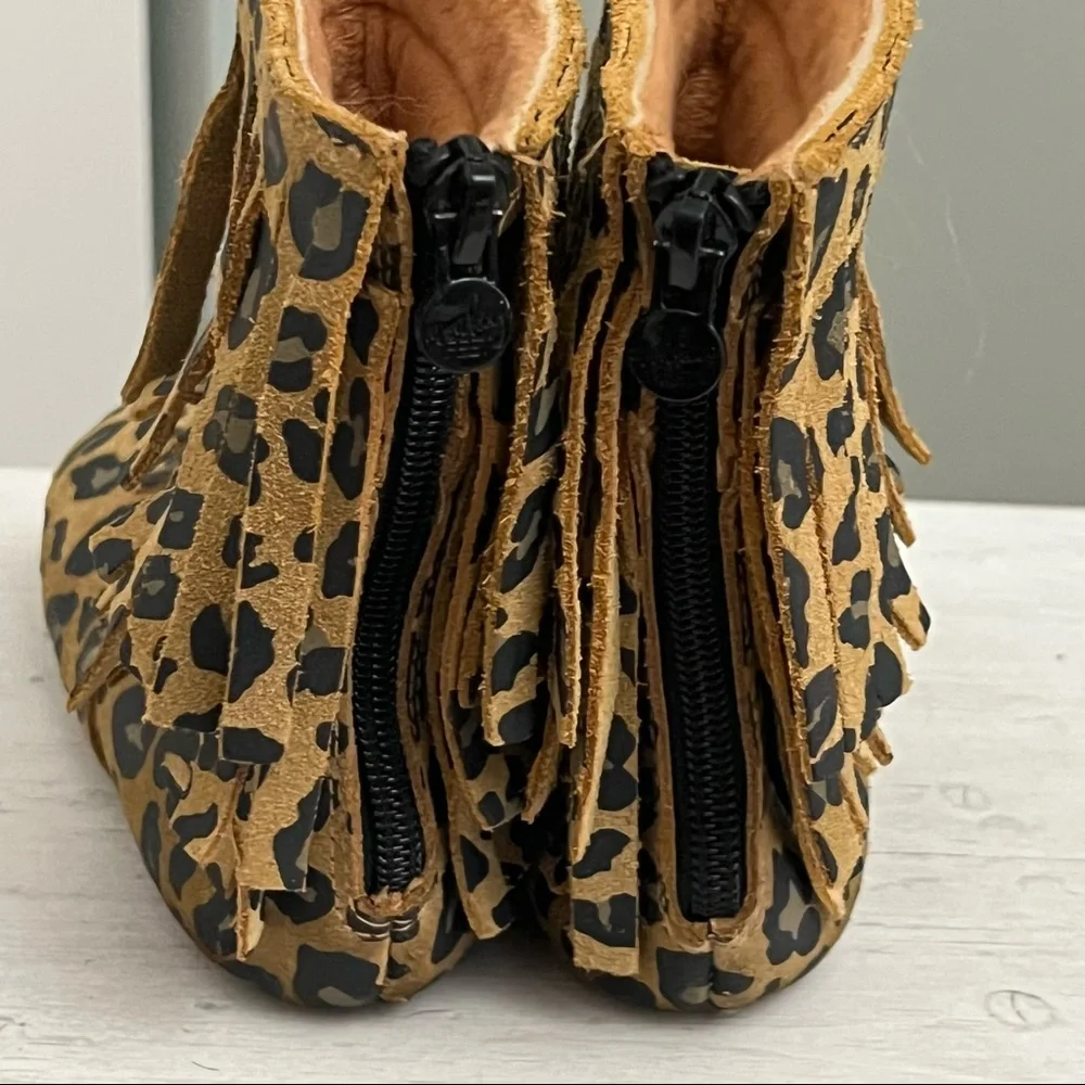 Monkey Feet Leather Fringe Minky Lined Mocassin Bootie Toddler 9-10